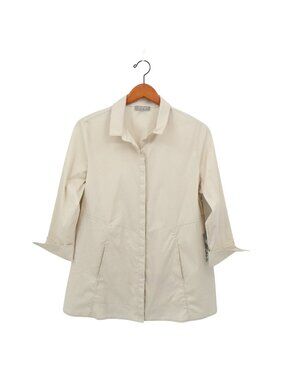 NWT Habitat Beige 3/4 Sleeve Longline Button Front Tunic Top M